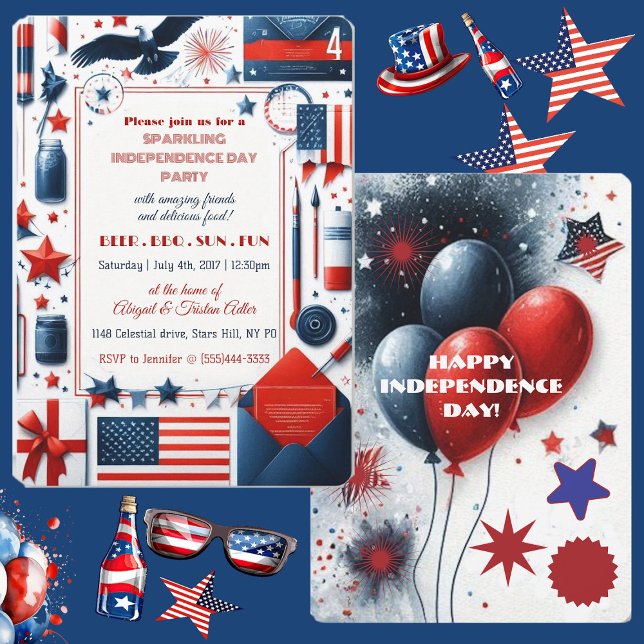 Beer BBQ 4 juli Örn Amerikanska Flagga Party Inbjudningar (Beer BBQ 4th July Bald Eagle American Flag Party Invitation)