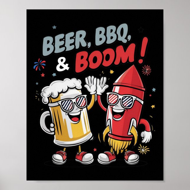 Beer Bbq Boom Funny Party Poster (Framsidan)