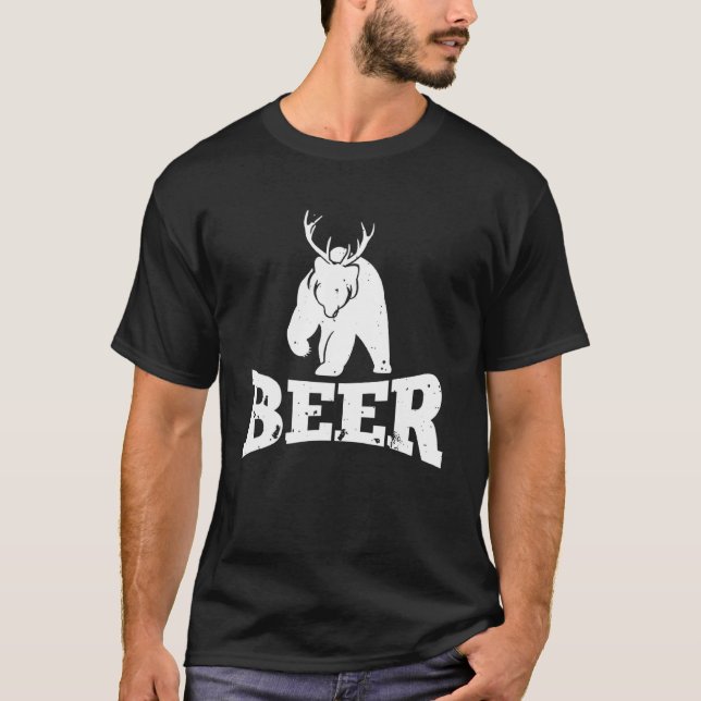 Beer Bear Hjort Hunting Party Pun Vuxnas T Shirt (Framsida)