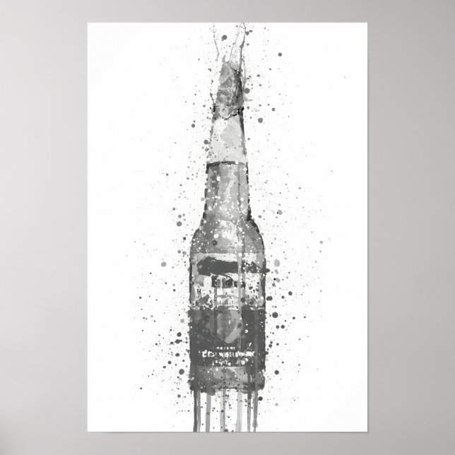 Beer Bottle Wall Art Print 'Lime' Grey  Poster (Framsidan)