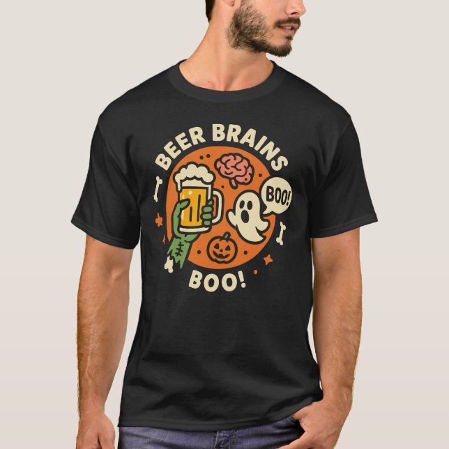 Beer Brains Boo Funny Halloween Beer Lover Design T Shirt (Framsida)