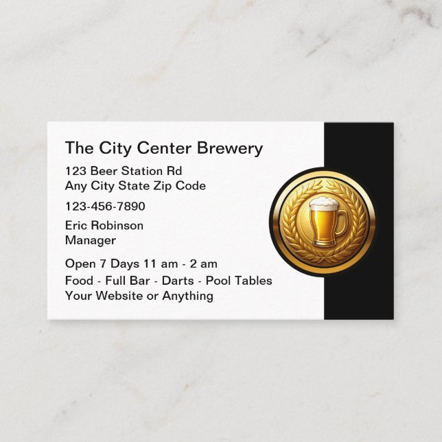 Beer Brewery Bar Classy Business Cards Visitkort (Framsida)