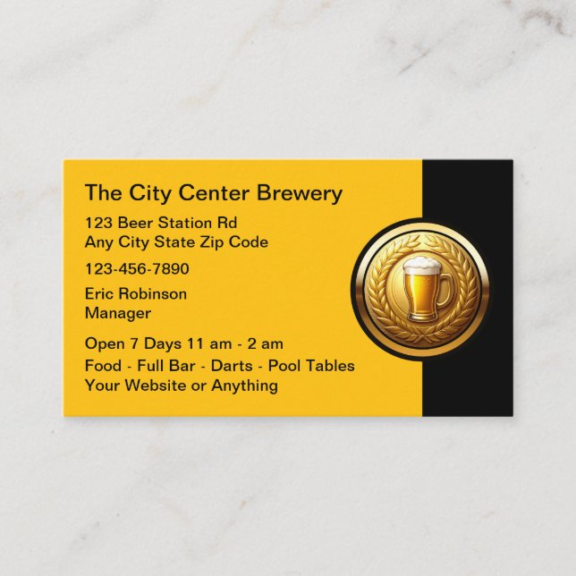 Beer Brewery Bar Classy Business Cards Visitkort (Framsida)