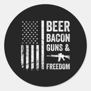 Beer Bycon Guns and Freedom - USA Bbq American Fla Runt Klistermärke