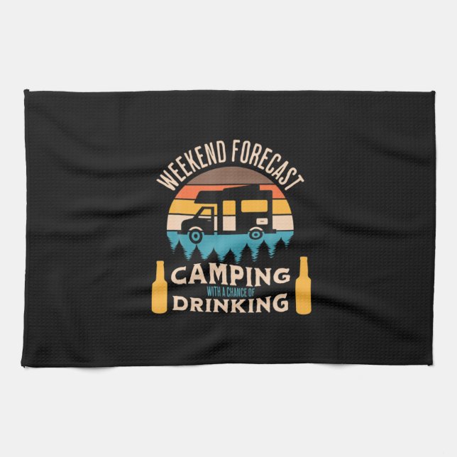 Beer Camping With Beer Birthday Kökshandduk (Horisontell)