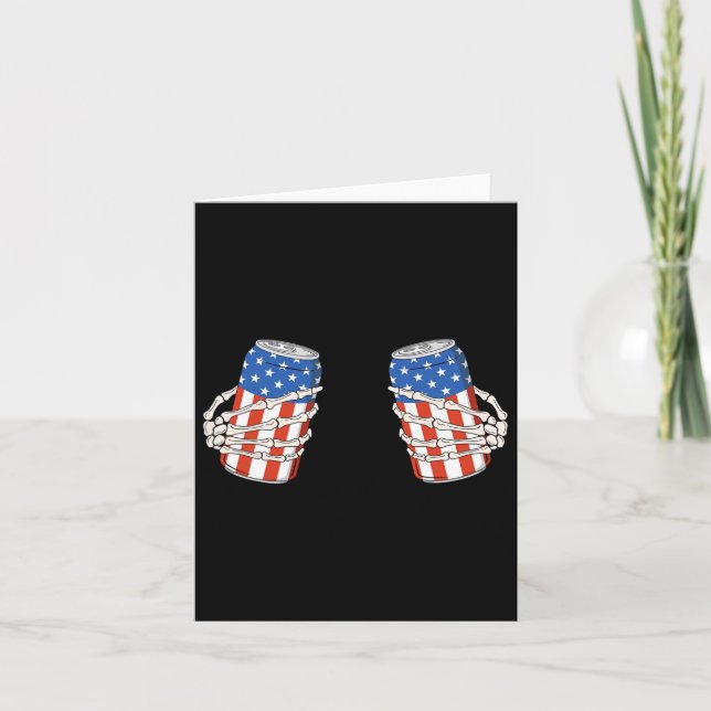 Beer can Skeleton Hand Funny 4:e juli Amerikan Kort (Framsida)