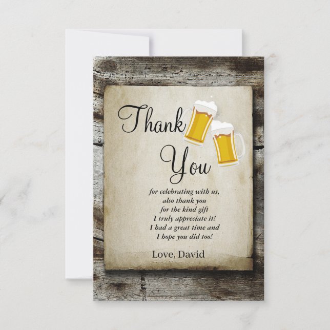 beer, cheers rustic country thank you card tack kort (Framsida)