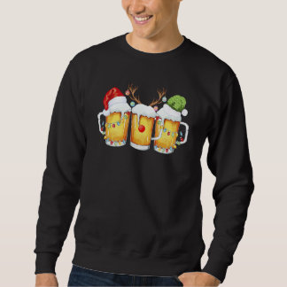 Beer Christmas Mug Santa Reinbeer Xmas Tree Lights Lång Ärmad Tröja