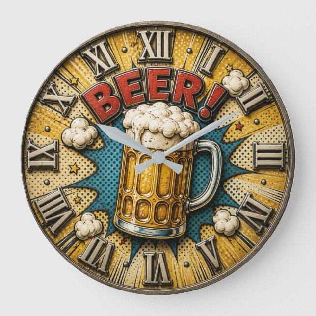 Beer Comic Pop Art Beer Mug Man Cave  Stor Klocka (Framsida)