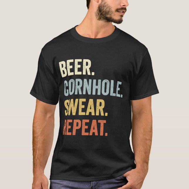 Beer Cornhole Swear Repeat Funny Cornhole Pappa Ma T Shirt (Framsida)