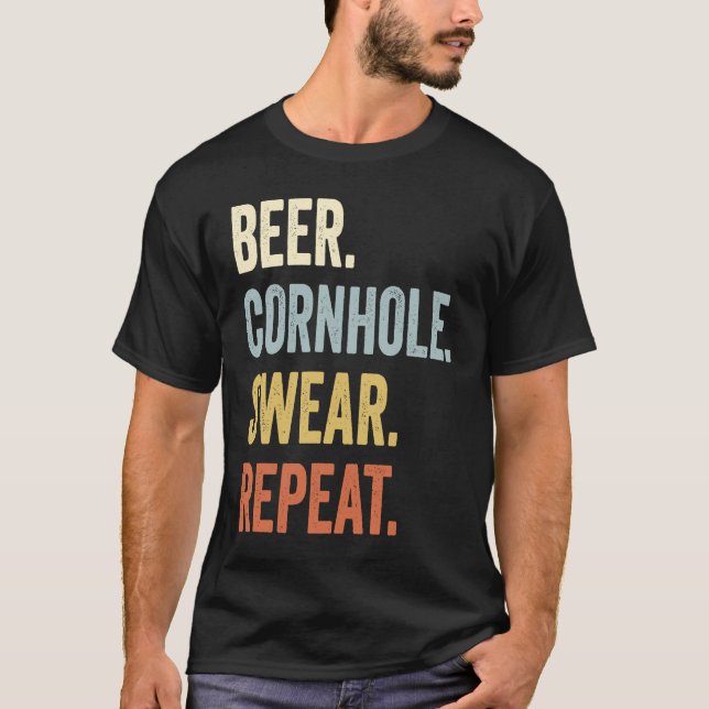 Beer Cornhole Swear Repeat Funny Cornhole Pappa Ma T Shirt (Framsida)
