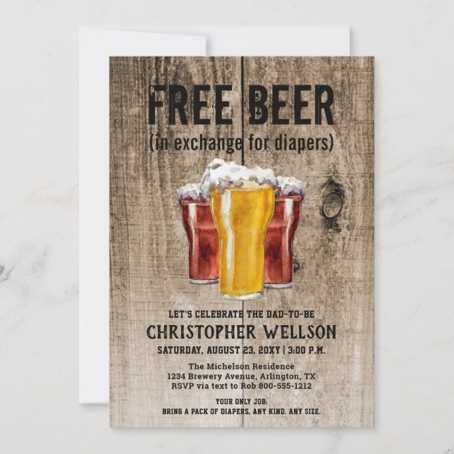 Beer & Diaper Manar Killkillar Baby Shower Party Inbjudningar (Framsida)