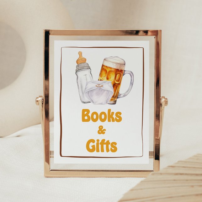 Beer Diaper Party Baby Shower Bokar och presenter Poster (Beer Diaper Party Baby Shower Books and Gifts Sign)