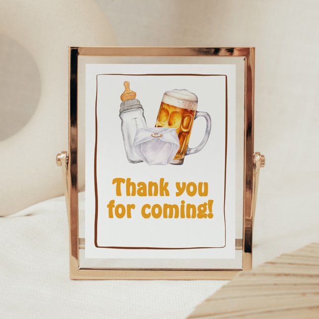 Beer Diaper Party Baby Shower Tack för att du kom Poster (Beer Diaper Party Baby Shower Thank you for Coming Sign)