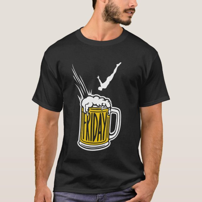 Beer Dive Fredag - Lustigt Helg Beer Drinking Lov T Shirt (Framsida)
