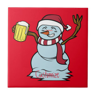 Beer-drink Drunk Snögubbe Thunder_Cove Kakelplatta