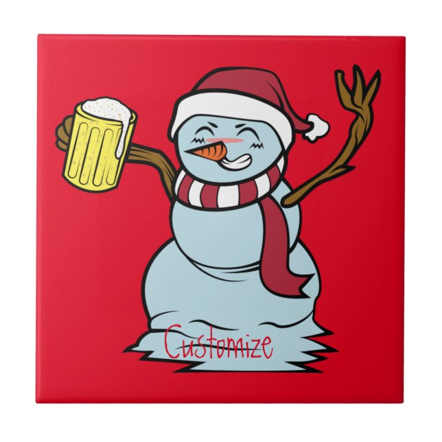 Beer-drink Drunk Snögubbe Thunder_Cove Kakelplatta (Framsidan)