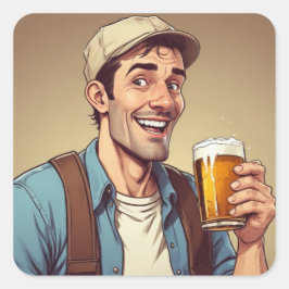 Beer Drinker Fyrkantigt Klistermärke
