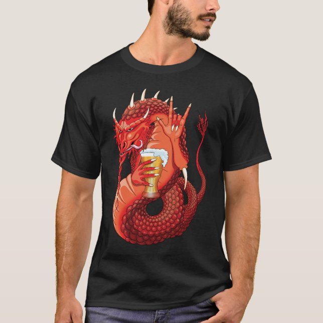 Beer Drinking Dragon Manar mot Shirt T (Framsida)
