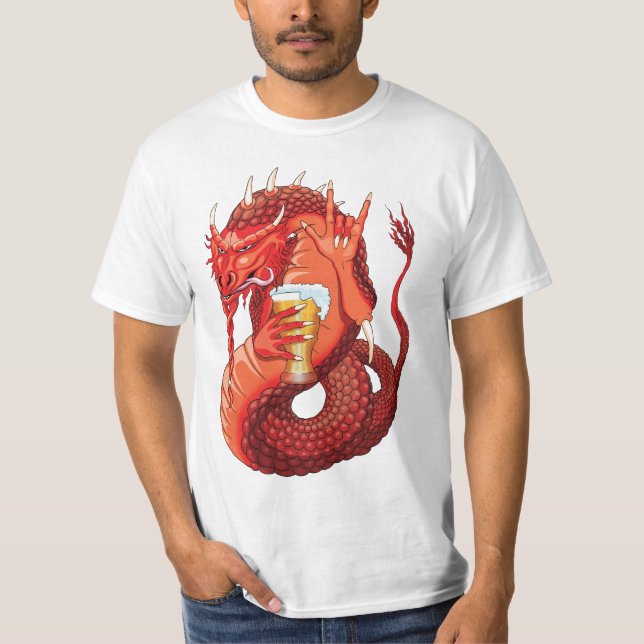 Beer Drinking Dragon Manar mot Shirt T (Framsida)