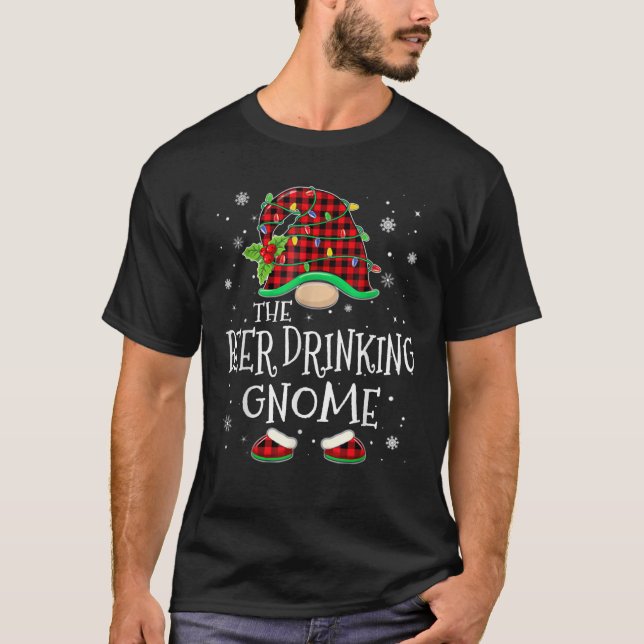 Beer Drinking Gnome Red Plaid Matching Family X Ma T Shirt (Framsida)