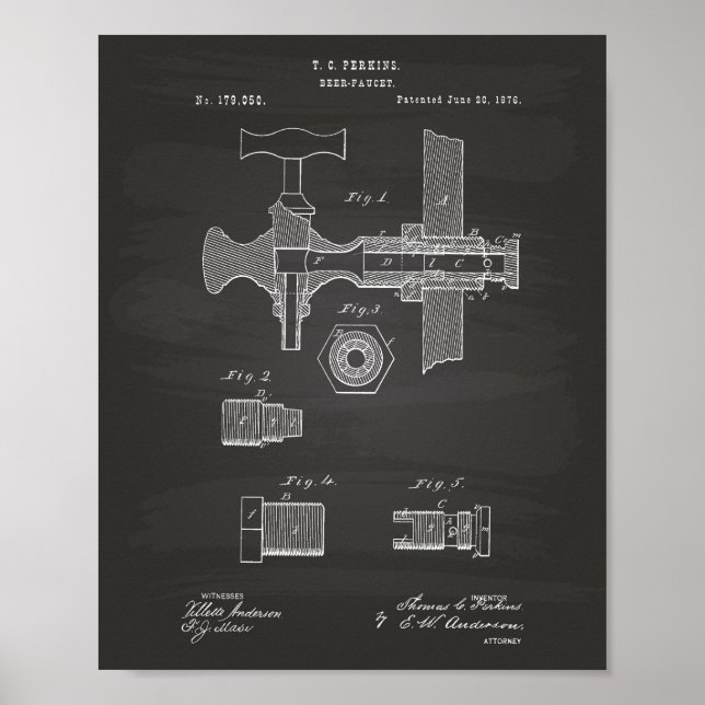 Beer Faucet 1876 Patent Art Chalkboard Poster (Framsidan)