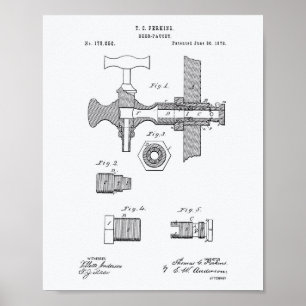 Beer Faucet 1876 Patent Art White Papper Poster