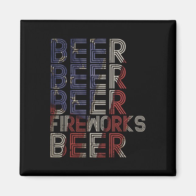 Beer Fireworks Retro 4:e juli Party Parad Drin Magnet (Framsidan)