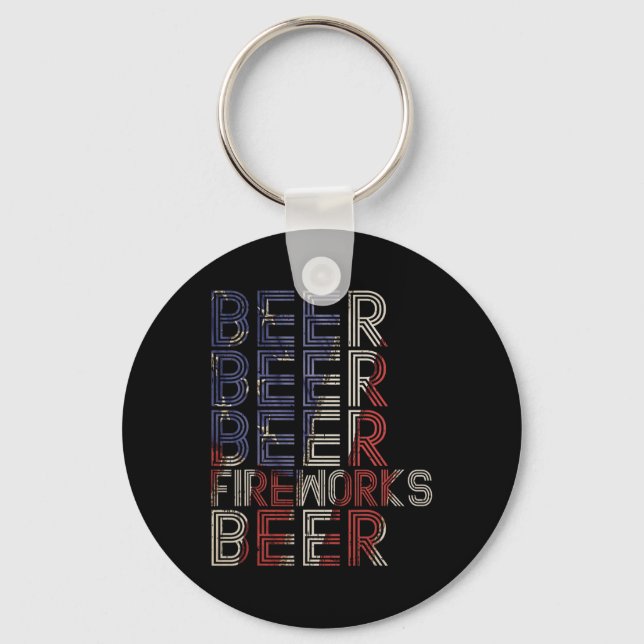 Beer Fireworks Retro 4:e juli Party Parad Drin Nyckelring (Framsida)
