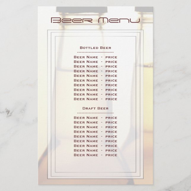 Beer Flaska Beer Menu (Framsida)
