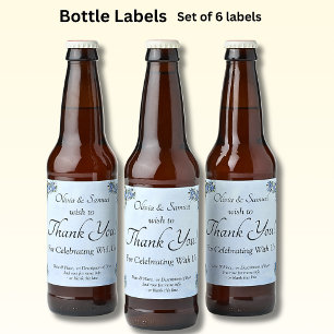Beer Flaska-etiketter - Blue Peony Bröllop Ölflaska Etikett