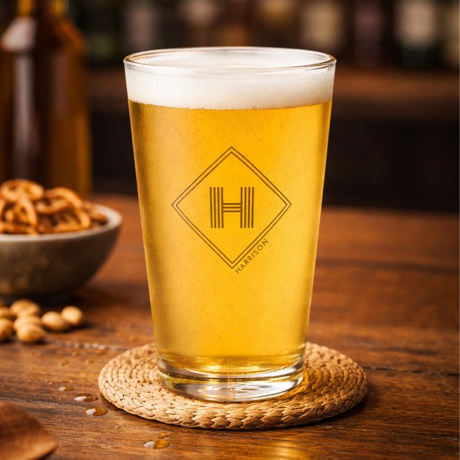 Beer Glass | Modern Geometric Monogram Initial Glaskopp (Skapare uppladdad)
