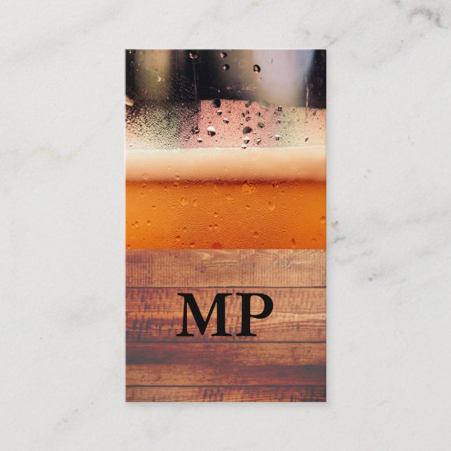 Beer Glass Rustic Wood | Monogram Visitkort (Framsida)