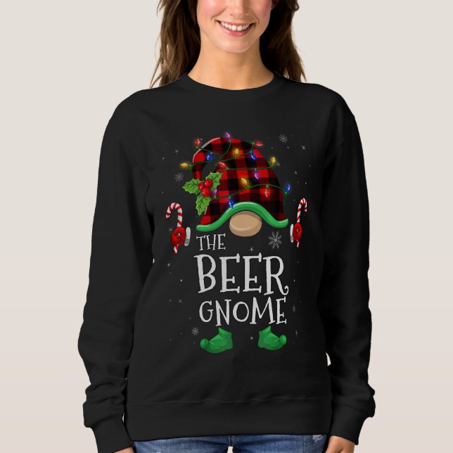 Beer Gnome Buffalo Plaid Matching Family Christmas T Shirt (Framsida)