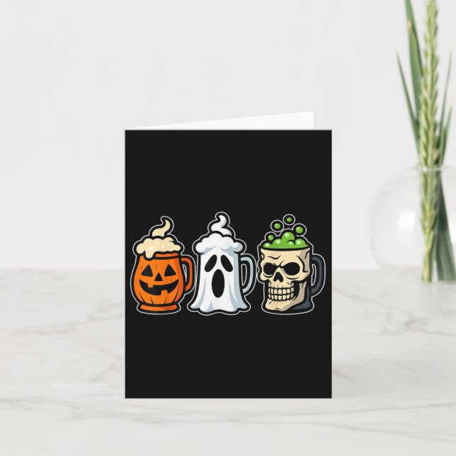 Beer Halloween Skeleton Pumpkin Ghost Drinking Hum Kort (Framsida)