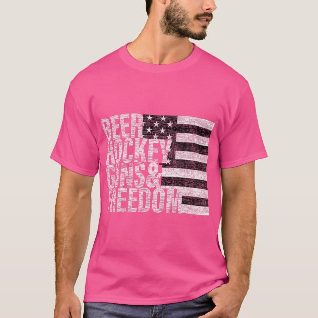 Beer Hockey Guns Freedom T Shirt (Framsida)