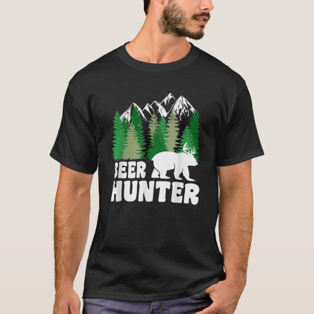 Beer Hunter Funny Bear Hjort Beer Pun T Shirt (Framsida)