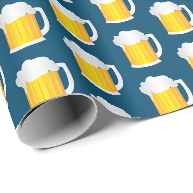 Beer Jug Mönster på Blue Presentpapper (Rullad Hörn)