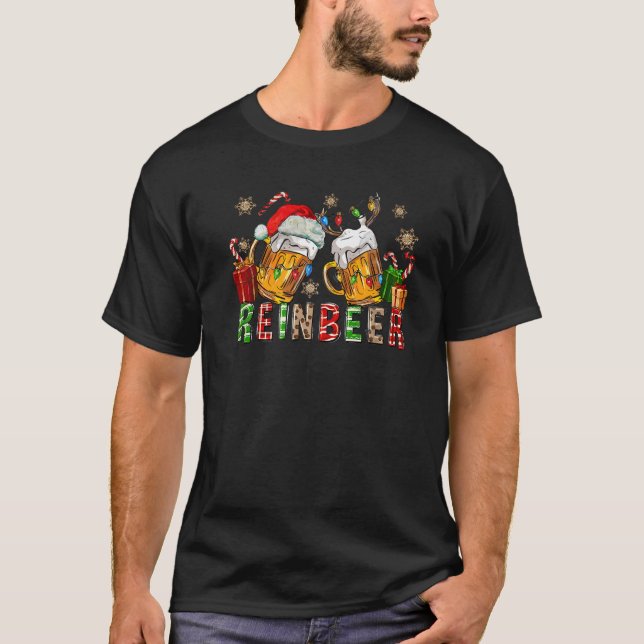 Beer jul Mugg Santa Reinbeer Julafton Träd Ljus T Shirt (Framsida)