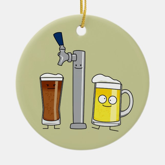 Beer lager krackar av alkoholskum mugg julgransprydnad keramik (Framsidan)