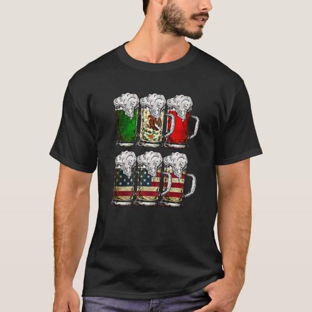 Beer Mexican American Flagga Cinco de Mayo Manar D T Shirt (Framsida)