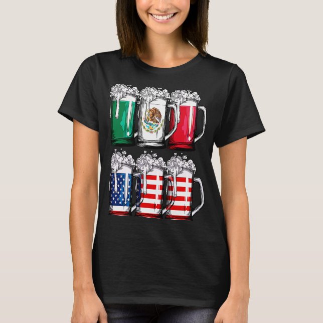 Beer Mexican American Flagga Cinco de Mayo Manar D T Shirt (Framsida)