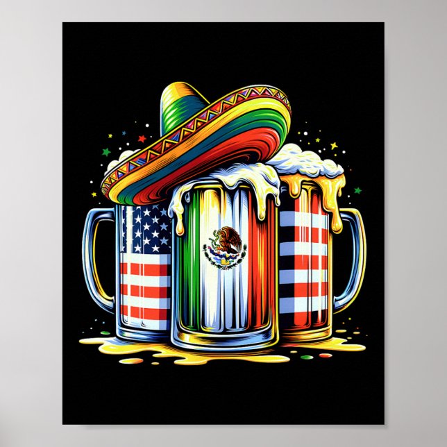 Beer Mexican USA flagga Cinco De Mayo Drinking Par Poster (Framsidan)