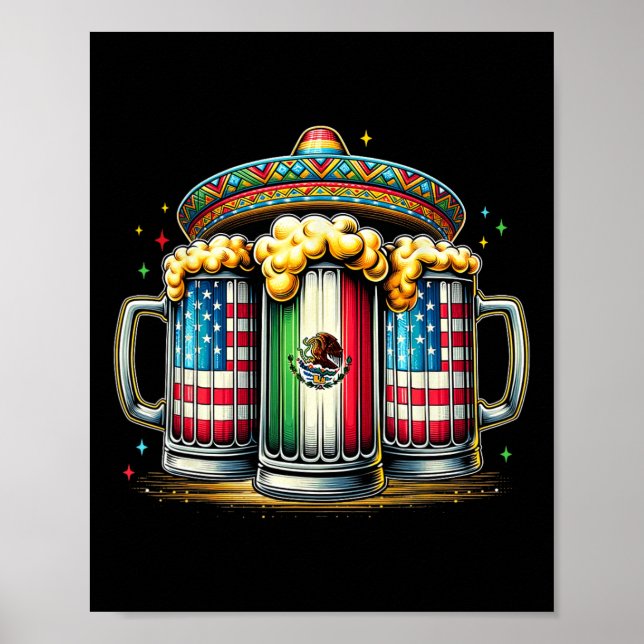 Beer Mexican USA flagga Cinco De Mayo Drinking Par Poster (Framsidan)