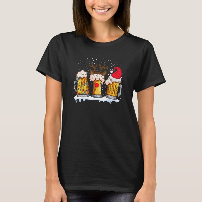 Beer Mug Christmas Tree Lights Reindeer Xmas Santa T Shirt (Framsida)