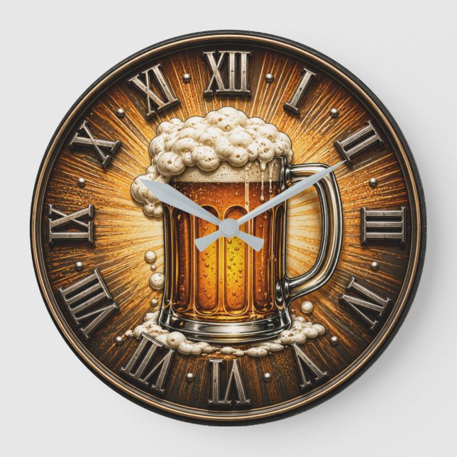 Beer Mug Man Cave Bar Gift Stor Klocka (Framsida)