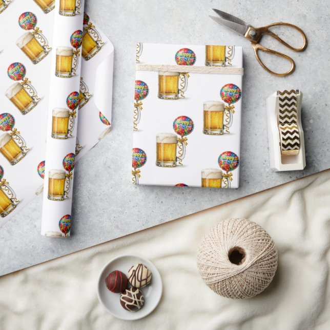 Beer Mug with Happy Birthday Balloon Presentpapper (Hantverk)