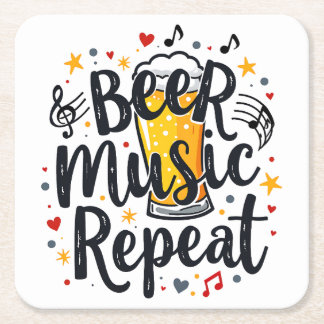 Beer Music Repeat Underlägg Papper Kvadrat