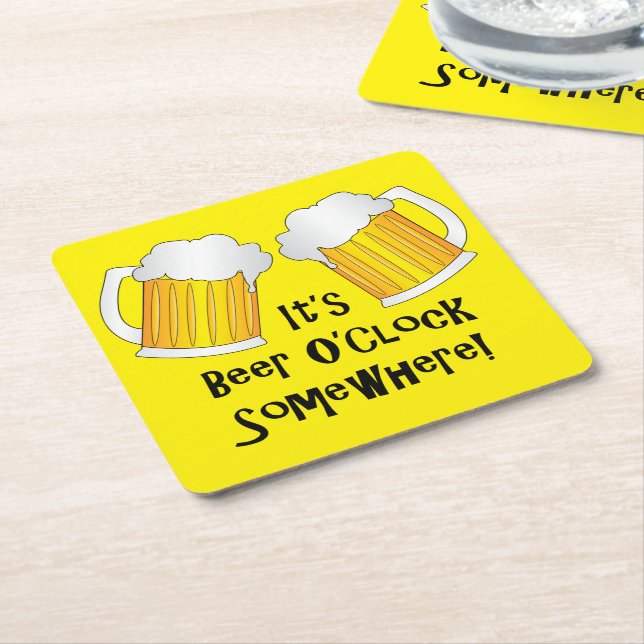Beer O'Clock Sol är Över Yardarm Funny Underlägg Papper Kvadrat (Vinklad)