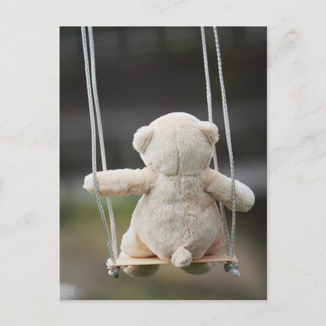 Beer op Schommel in beweging. Vykort (Framsida)